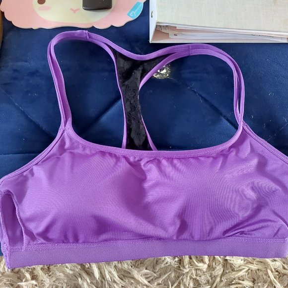 Jenni Hanes Sports Bra Black Lace Purple Pink Comfortable SET OF 2 - Picture 1 of 9
